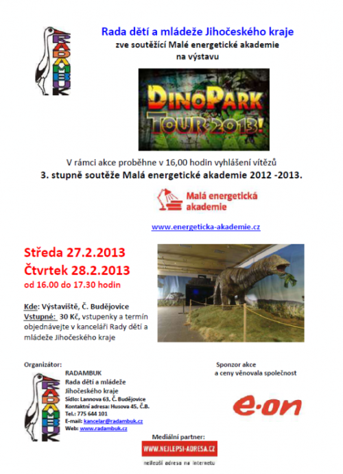 Malá energetická akademie zve na výstavu Dinopark Tour 2013