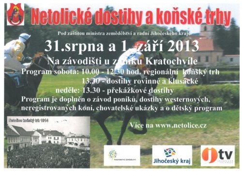 Na netolické dostihy poslední prázdninový víkend